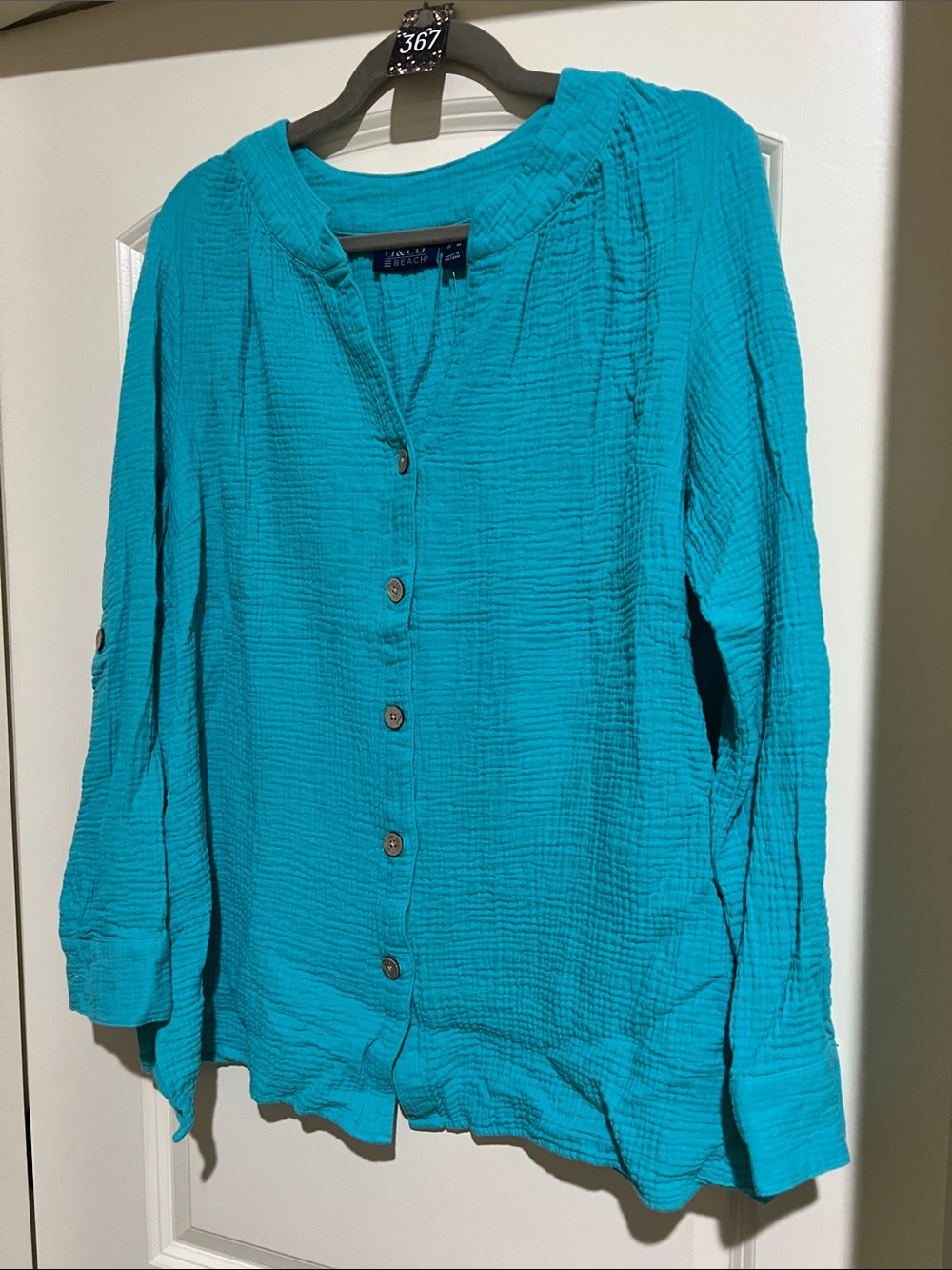 Relaxed Teal Button-Front Gauze Shirt H367 100% cotton